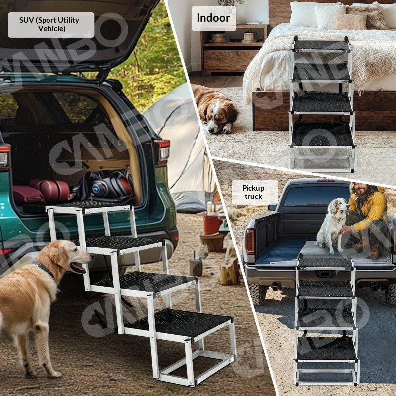 Portable Foldable Aluminum Dog Steps Pet Stairs Heavy Duty Non Slip Travel Car SUV Indoor Outdoor Ladder Dog Ramp Pet Gate