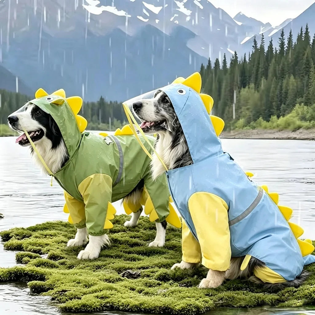 Large Dog Dinosaur Raincoat Golden Retriever Four Legged Waterproof Clothes Pet Summer All Inclusive With Tail Stereo Rain Ponch