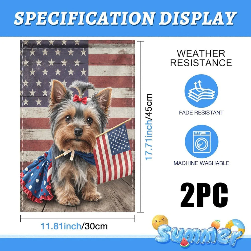 1PC Patriotic Yorkie Dog Garden Flag 4th of July Decor Double Sided Rustic American Stars and Stripes Flag Out