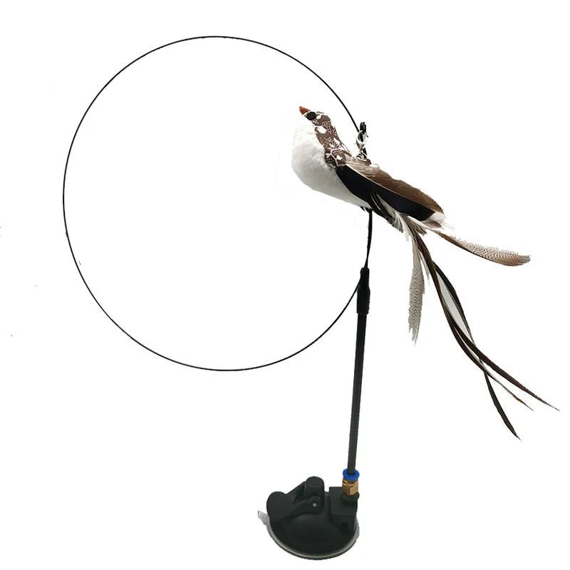 Interactive Feather Bird Cat Wand Toy with Bell & Suction Cup