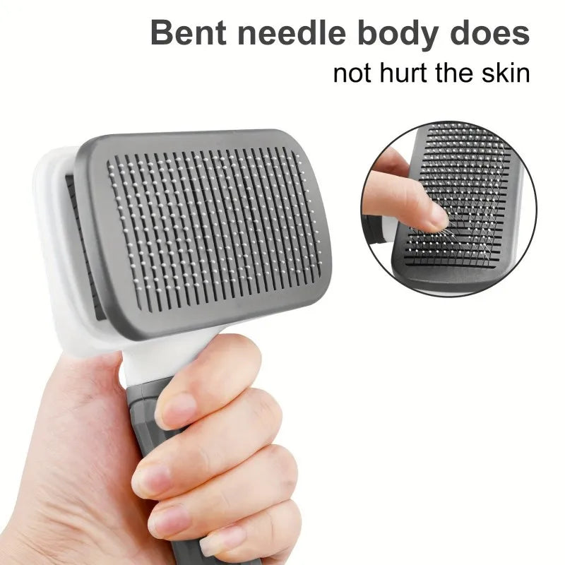 Pet Grooming Brush with One-Click Hair Removal — Massaging Comb for Dogs & Cats