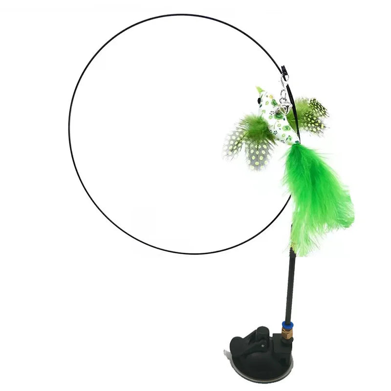 Interactive Feather Bird Cat Wand Toy with Bell & Suction Cup