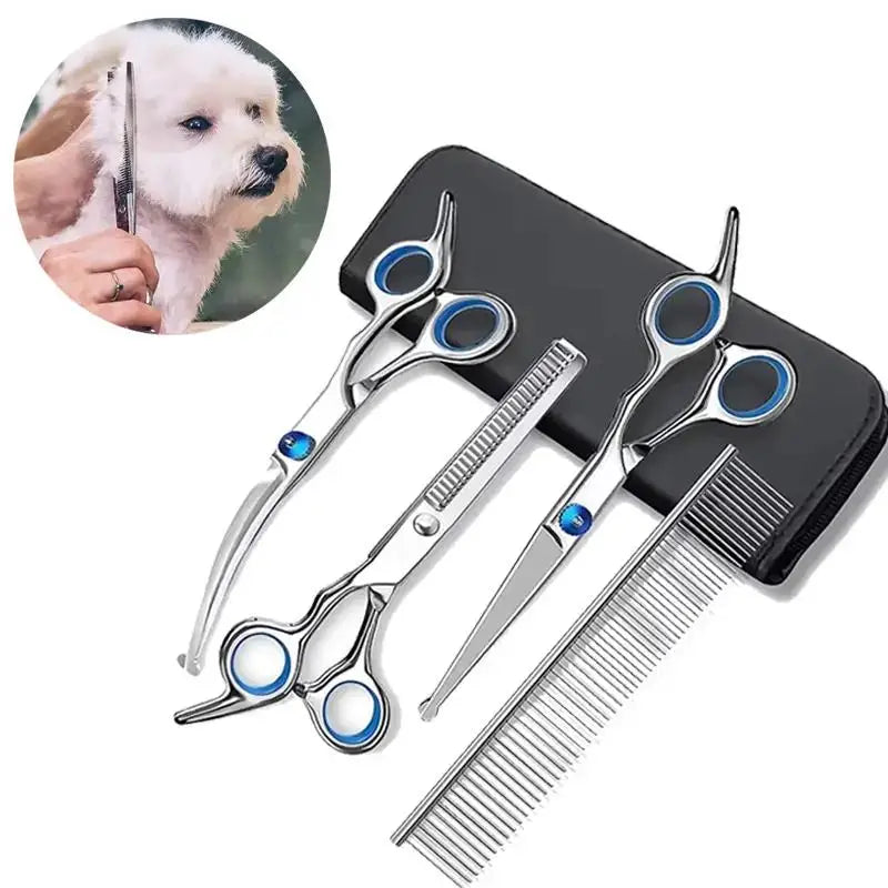 4-Piece Pet Safe Grooming Scissors Set — Round-Tip Stainless Steel Shears
