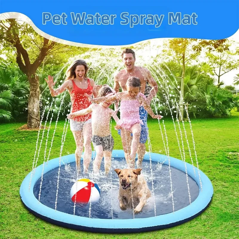 150cm Thickened Anti-Slip Pet Splash Pad Inflatable Sprinkler Mat Outdoor Backyard Water Toy Summer Cooling Pool for Dogs