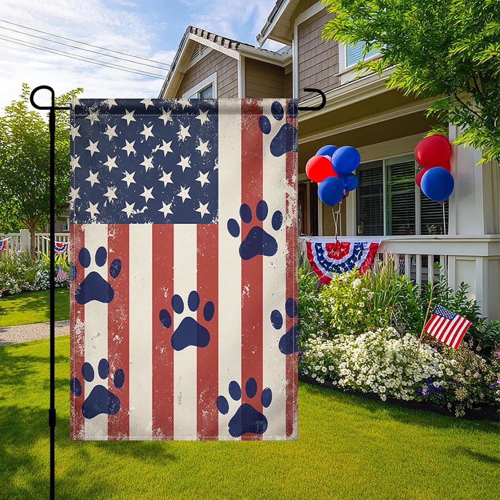 American Flag Garden Flag with Dog Paws Double Sided Print No Flagpole Included Patriotic Outdoor Decor