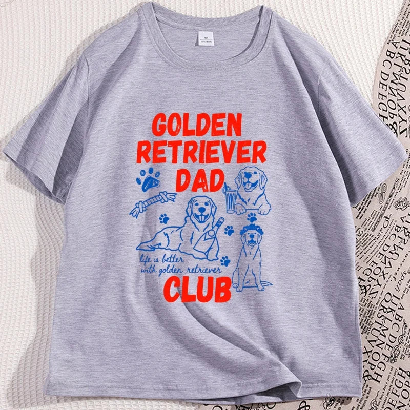 Golden Retriever Dad Club T-Shirt Funny Regular Casual Comfort Breathable Short Sleeve T Shirts Loose Graphic Tees Clothing
