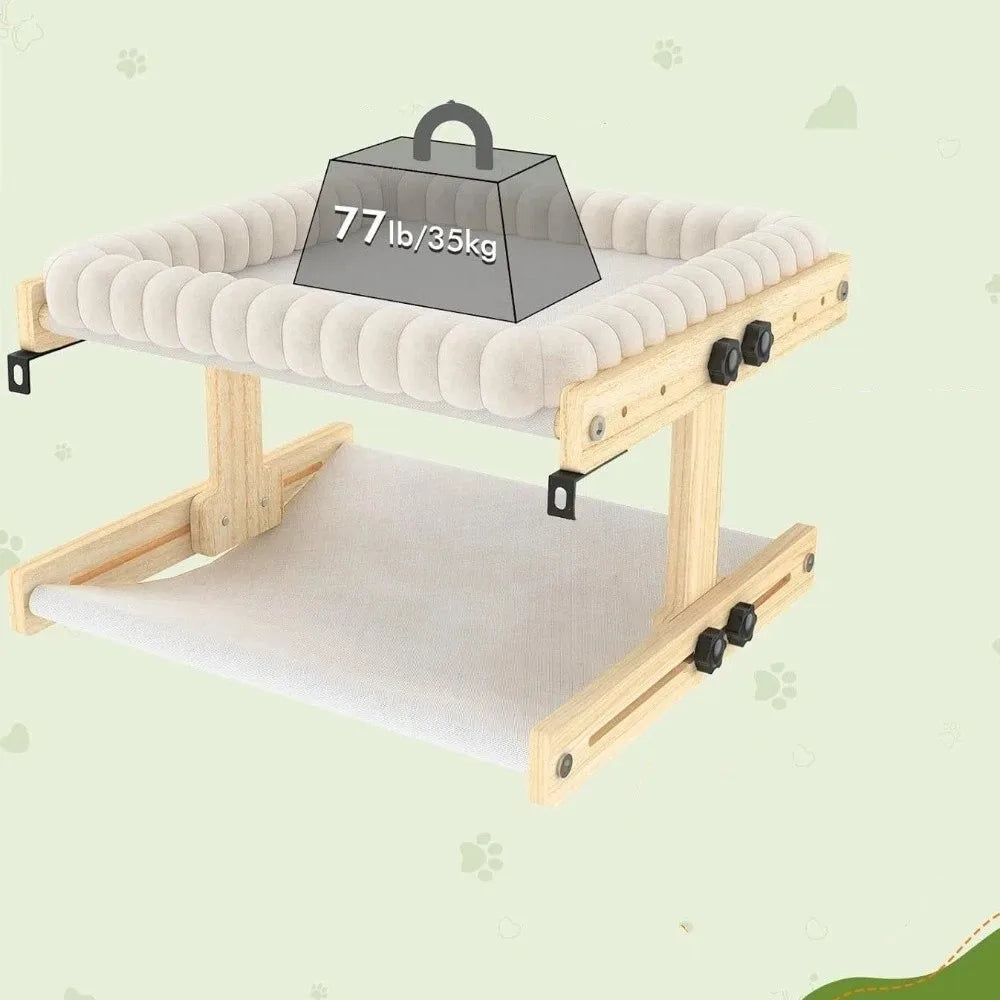 Easy To Assemble Adjustable Cat Window Perch Plush Cushion Detachable Cat Window Bed Wooden Frame Cat Hammock Balcony