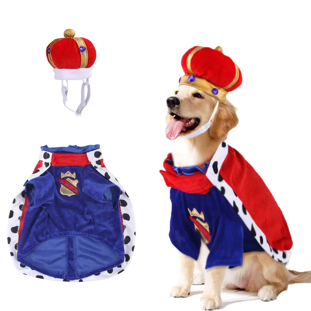 Cartoon Funny Cat/Dog Transformed Crown Hat Clothes King Cloak Pet Halloween Costume