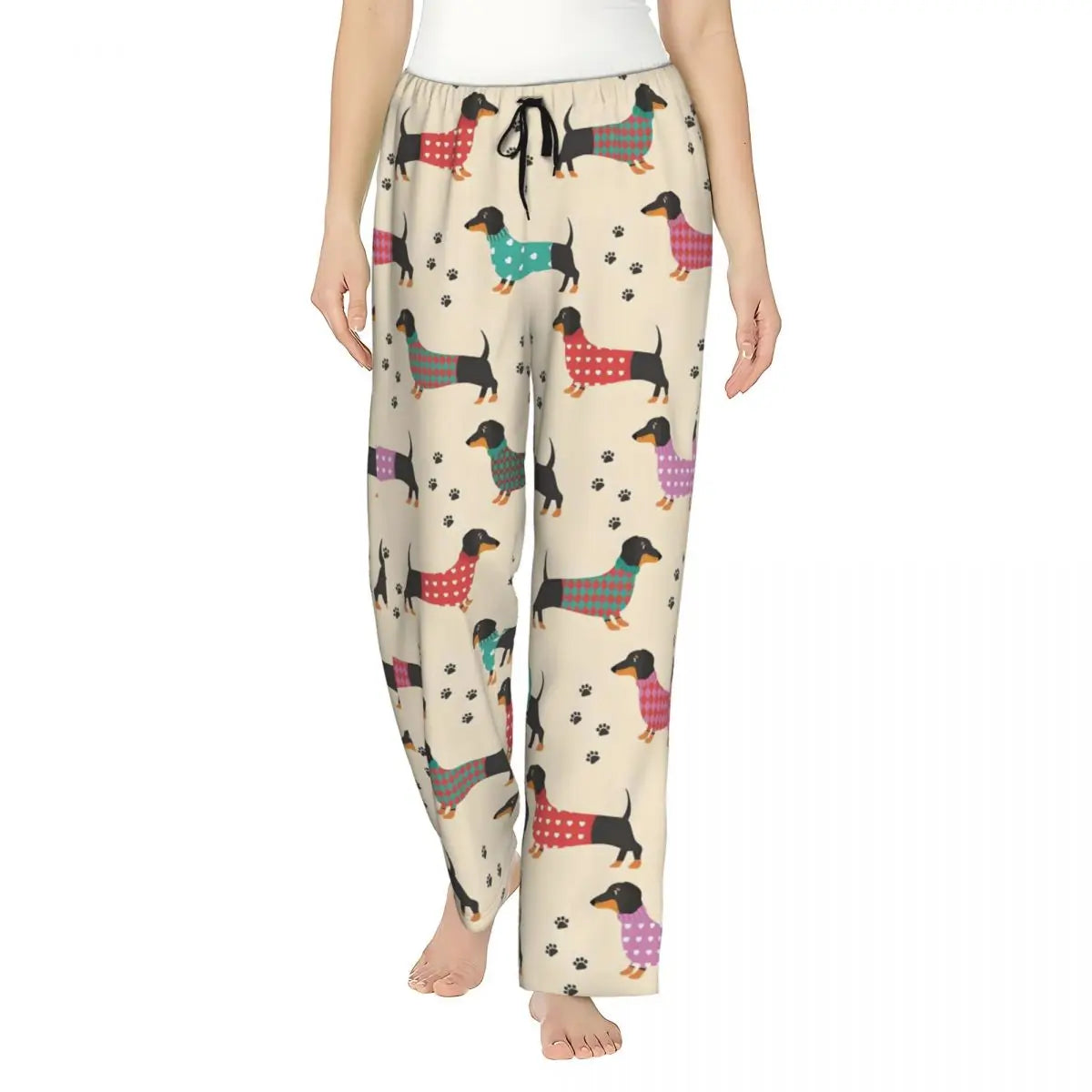 Custom Womens Dachshund Dog Pajama Pants Print Sausage Dogs Sleep Sleepwear Bottoms with Pockets