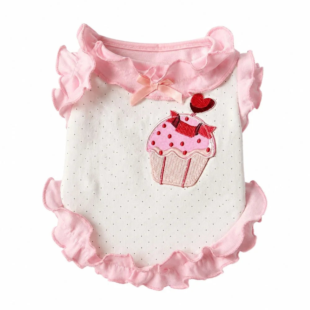 Cake Embroidery Cat Dog Flower Edges Skirt Polka Dots Thin Summer Pet Vest Flying Sleeves Breathable Cat Princess Dress