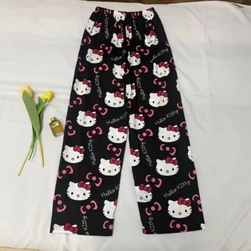 Cartoon Hello Kitty pajama pants for men and women spring and summer thin loose couple casual home pants walking pants