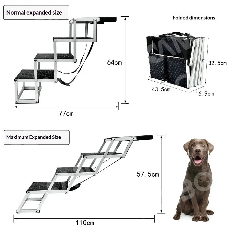 Portable Foldable Aluminum Dog Steps Pet Stairs Heavy Duty Non Slip Travel Car SUV Indoor Outdoor Ladder Dog Ramp Pet Gate
