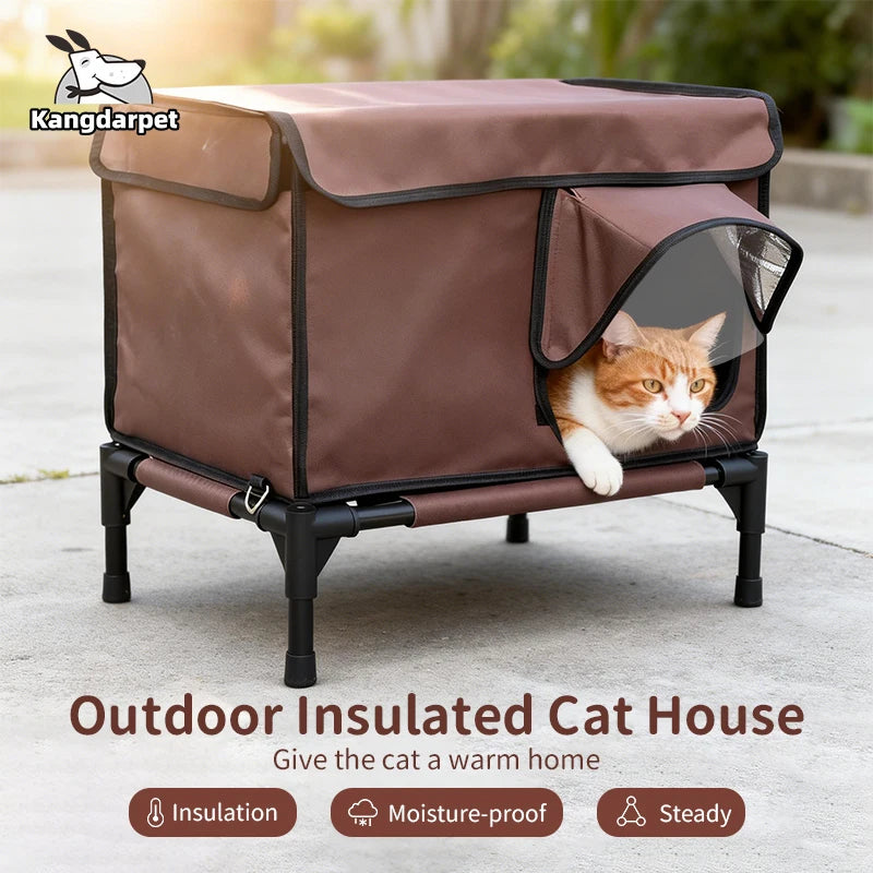 Outdoor Cat House Waterproof Cat House Rainproof Windproof Warm Foldable Cats Bed Thickened Insulation Escape Door Tent