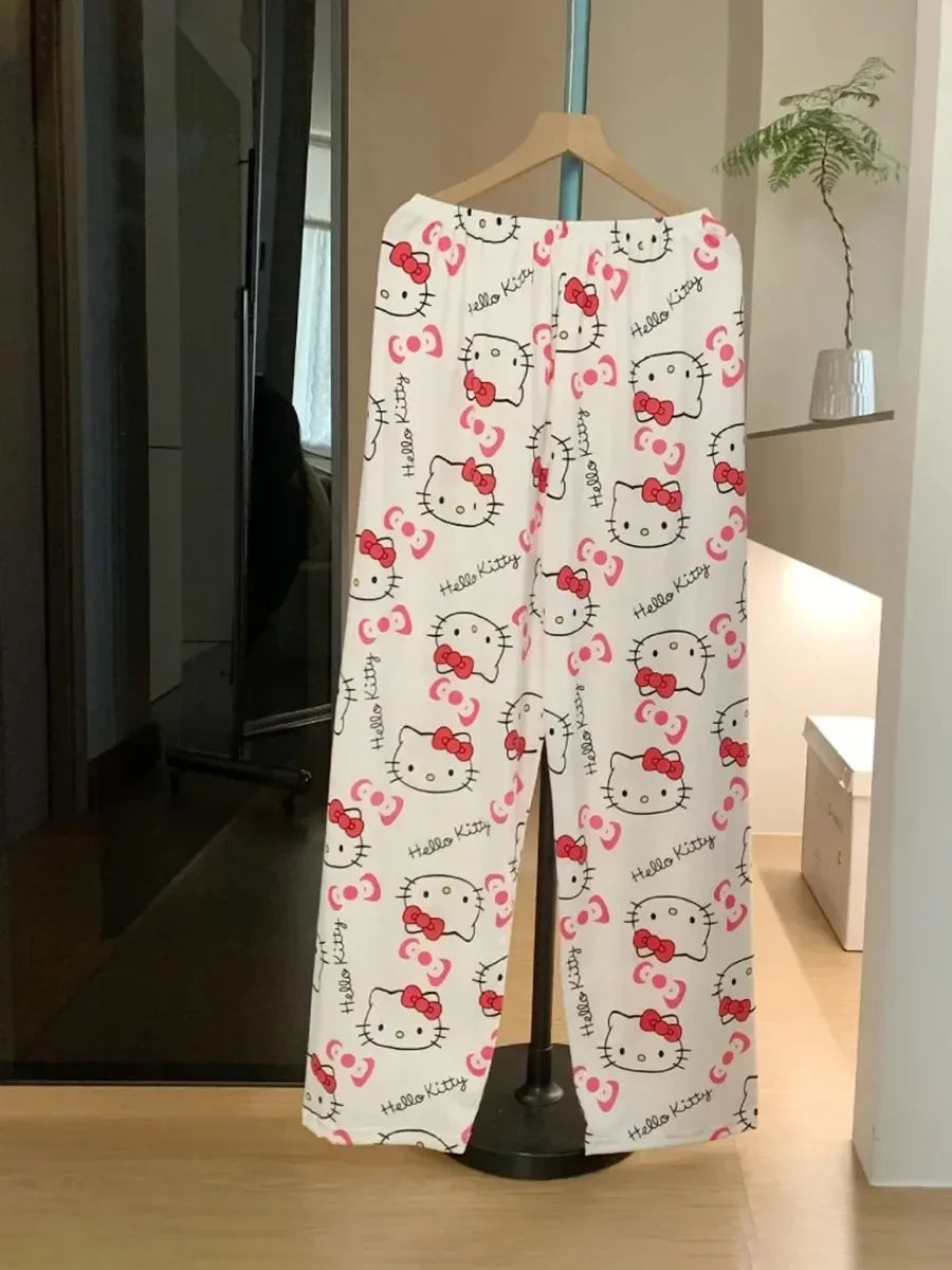 Cartoon Hello Kitty pajama pants for men and women spring and summer thin loose couple casual home pants walking pants