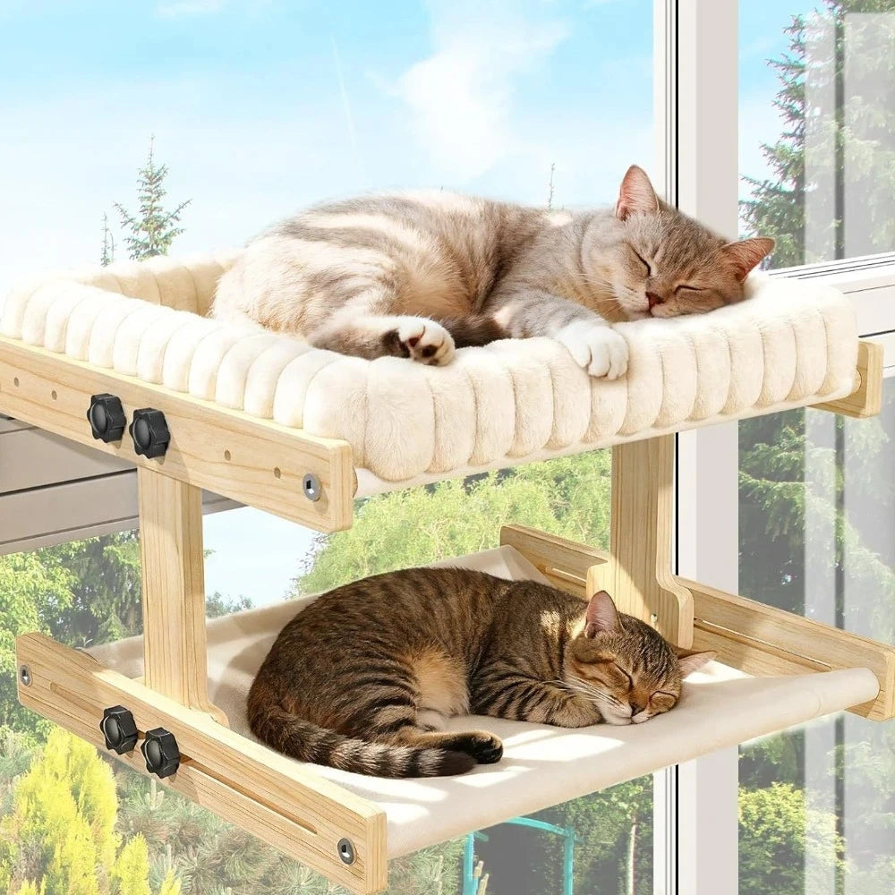 Easy To Assemble Adjustable Cat Window Perch Plush Cushion Detachable Cat Window Bed Wooden Frame Cat Hammock Balcony