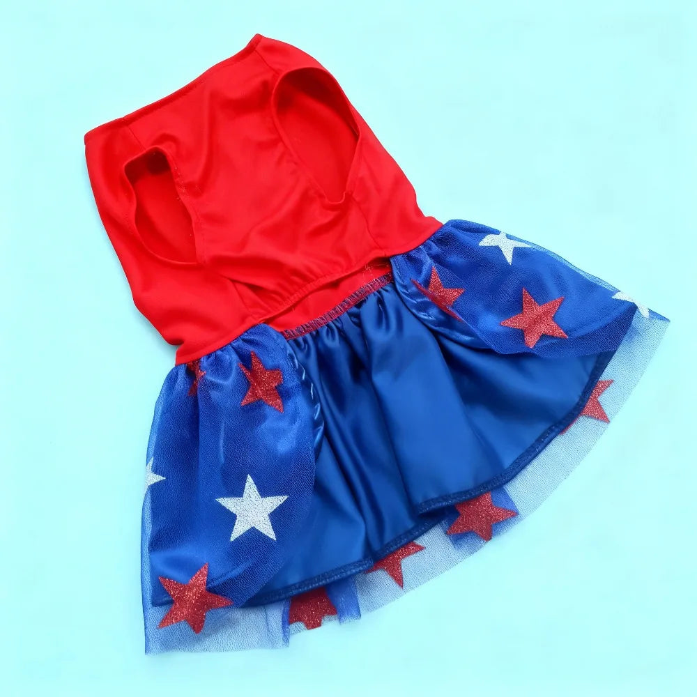Dog Dress Clothes Pet Mesh Dress Patriotic Independence Day Classic Skirt for Cats Dogs Spring Summer Costume Festival Dress Up