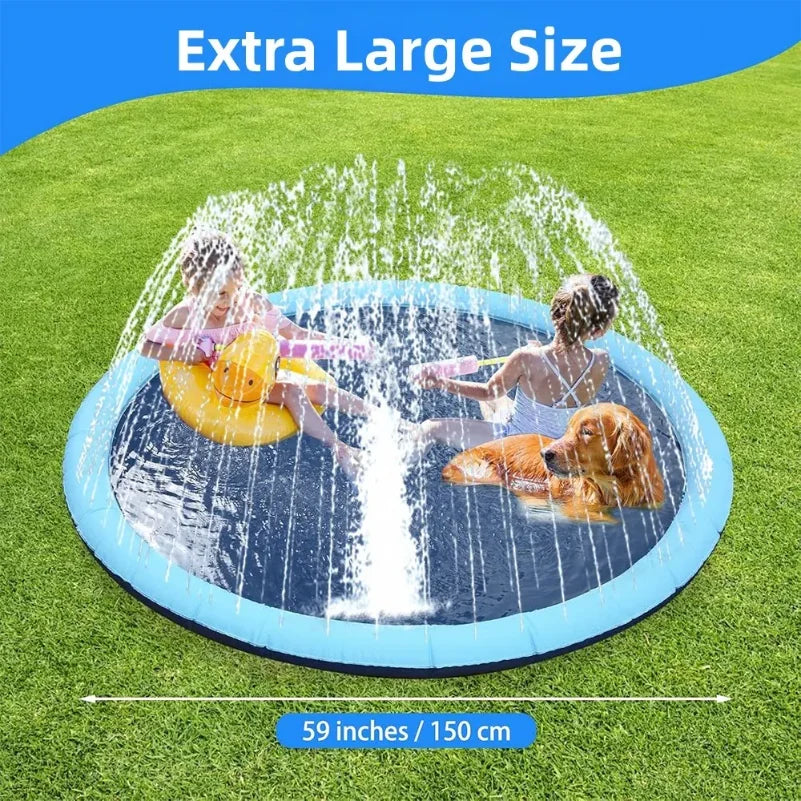 150cm Thickened Anti-Slip Pet Splash Pad Inflatable Sprinkler Mat Outdoor Backyard Water Toy Summer Cooling Pool for Dogs