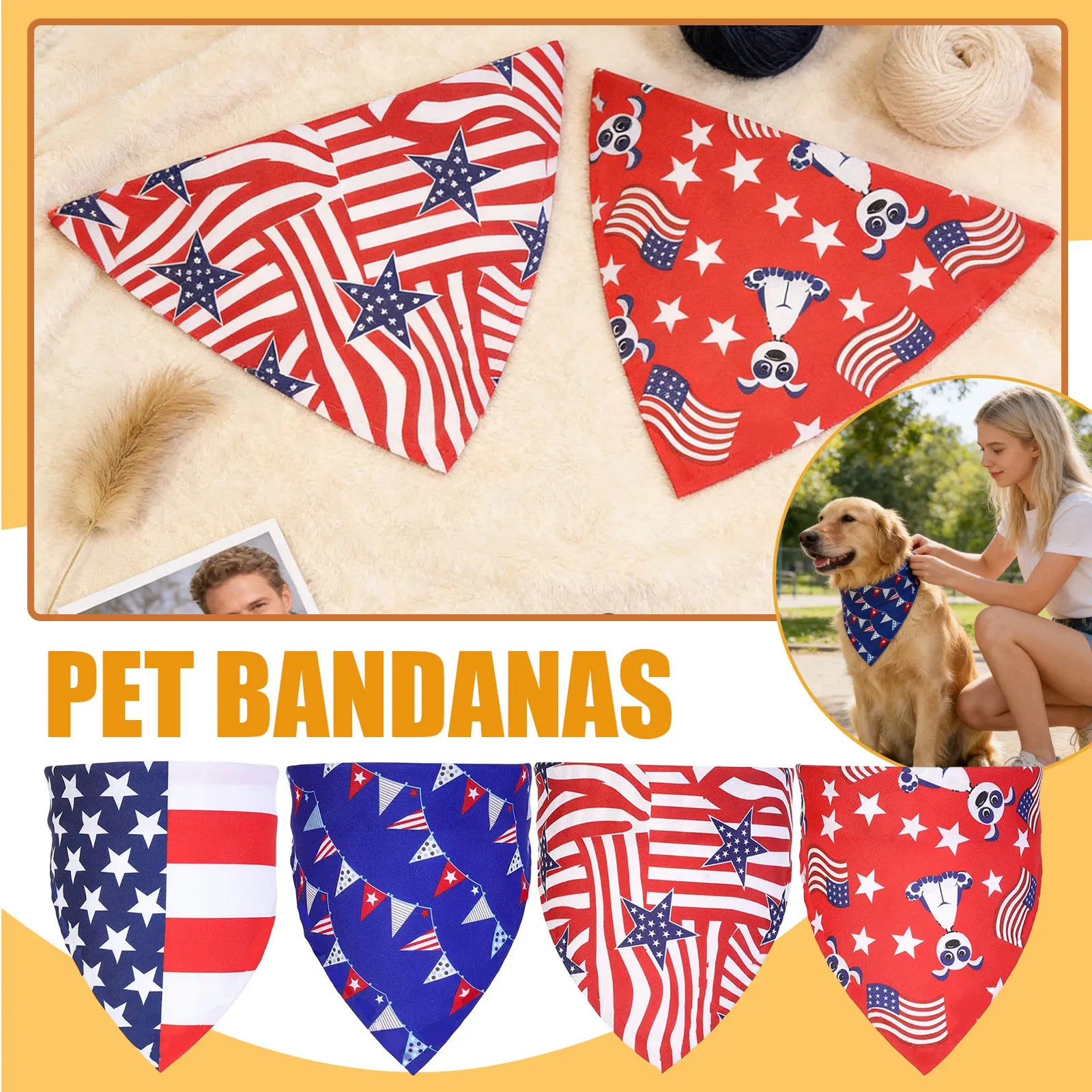 Pet Bandana 4th July Patriotic American Flag Dog Scarf Triangular Pet Accessory Dog Bandana Soft Pet Neckwear