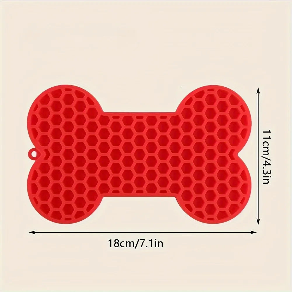 1PC Silicone Dog Lick Mat - Bone-Shaped Non-Slip Slow Feeder Pet Treat Pad, for Small To Medium Pets Anxiety Reduction