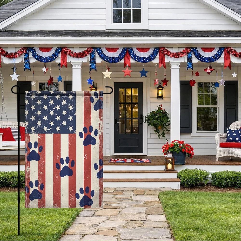 American Flag Garden Flag with Dog Paws Double Sided Print No Flagpole Included Patriotic Outdoor Decor