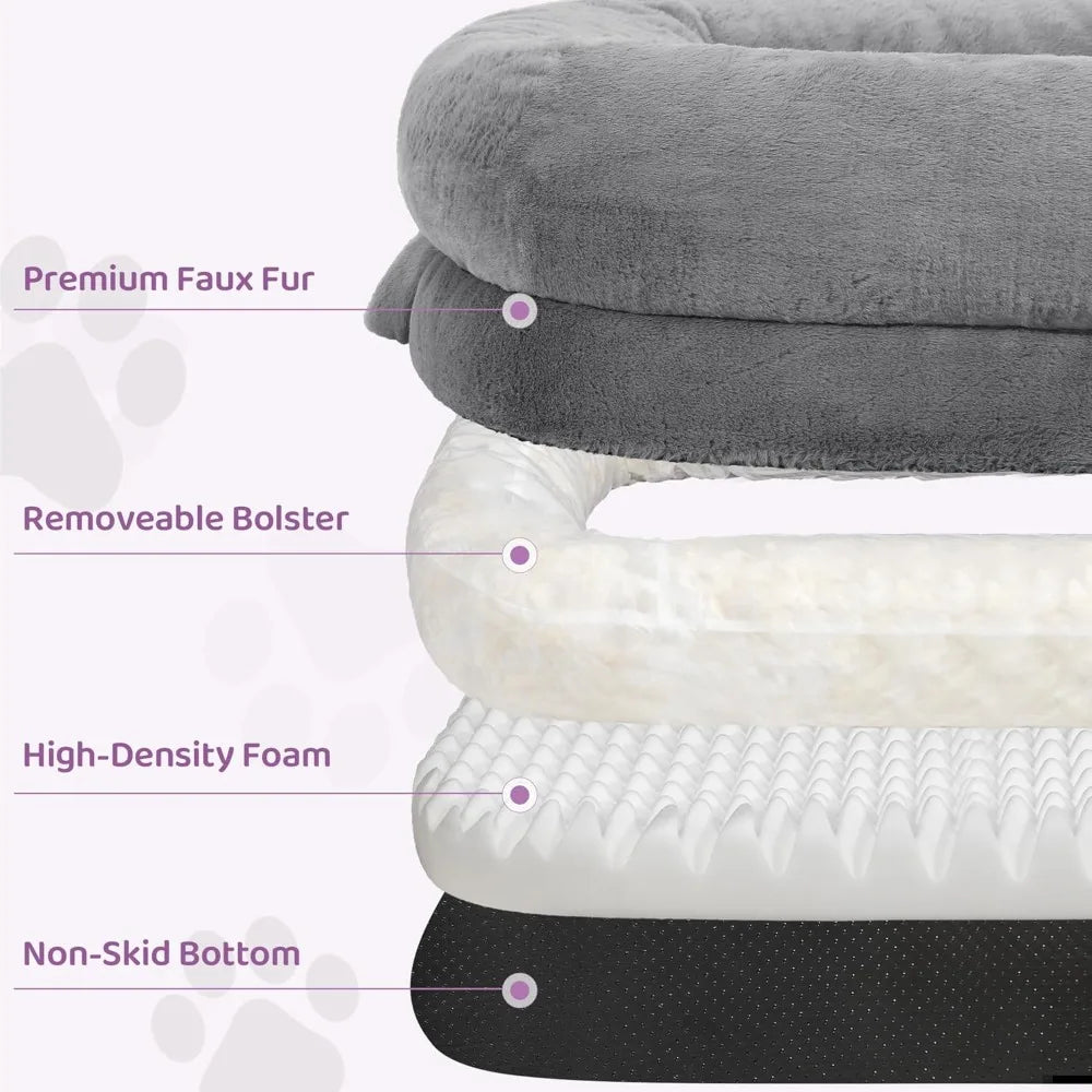 71x43 Inch Human Size Dog Bed, Orthopedic Waterproof Washable Cover, Soft Calming Lounger for Adults & Pets