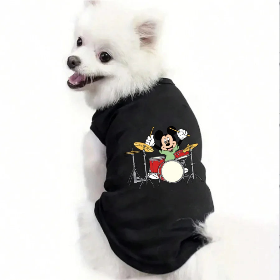 1PC  Mickey print pet sleeveless T-shirt for drumming, soft and breathable round neck pet vest