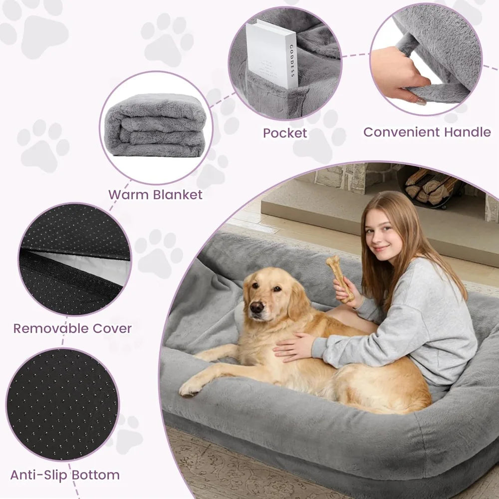 71x43 Inch Human Size Dog Bed, Orthopedic Waterproof Washable Cover, Soft Calming Lounger for Adults & Pets