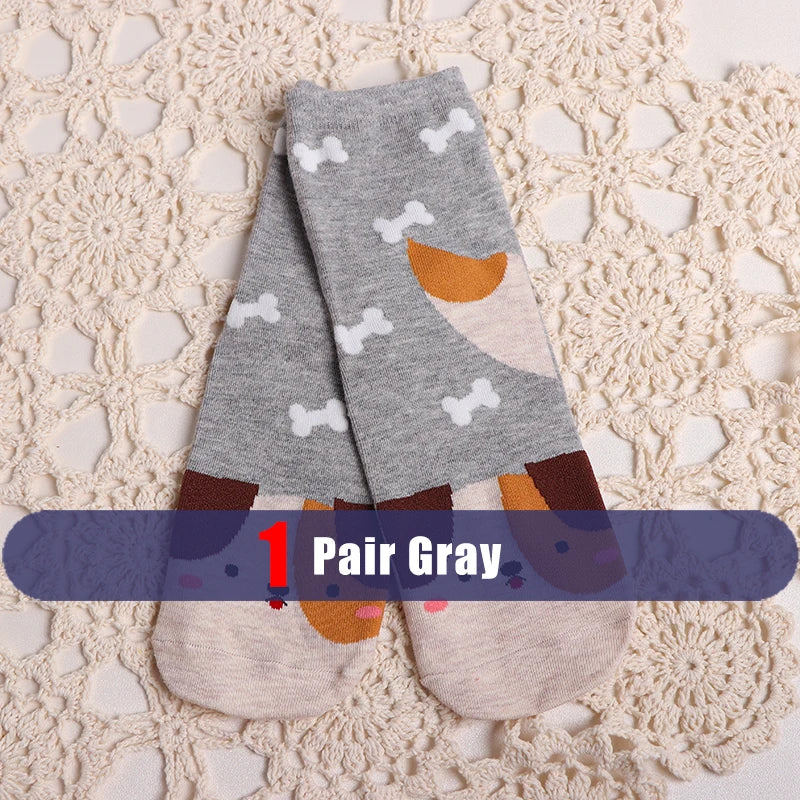 5 Pairs New Cartoon Socks Kawaii Women Cute Animal Patterned Fox Dogs Bear Cat Cotton Socks Student Printed Casual Socks Female