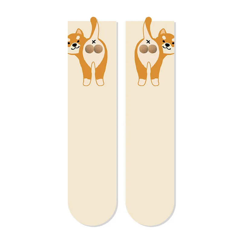 Cartoon Cute Dog Egg Cotton Socks for Women Kawaii Spring Autumn Knitting Middle Tube Socks Cat Butt Print Cat Balls Couple Sock