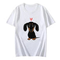 Black and Tan Dachshund with Heart Retro Y2K Funny T-Shirt Female Summer Cute Cartoon Wiener Dog Fashion Tee Top Casual Tops Y2k