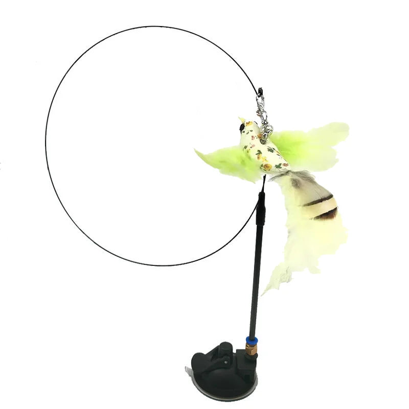 Interactive Feather Bird Cat Wand Toy with Bell & Suction Cup