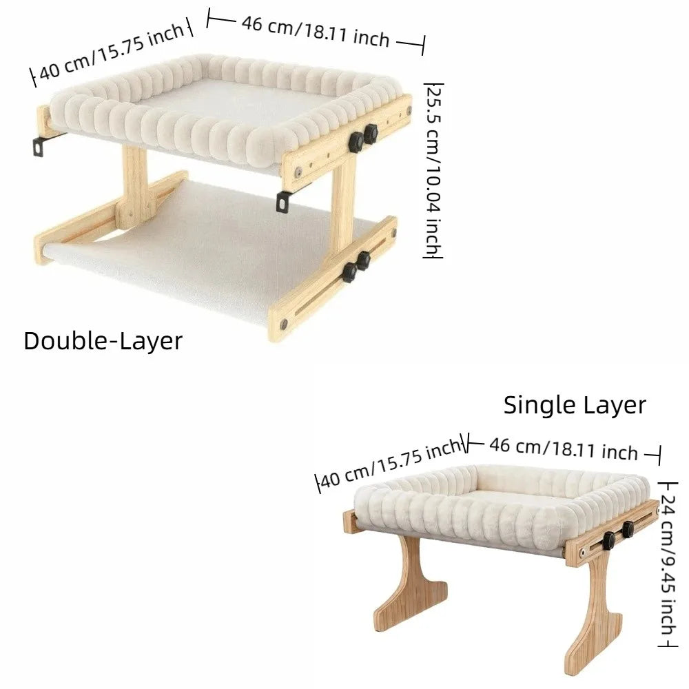 Easy To Assemble Adjustable Cat Window Perch Plush Cushion Detachable Cat Window Bed Wooden Frame Cat Hammock Balcony