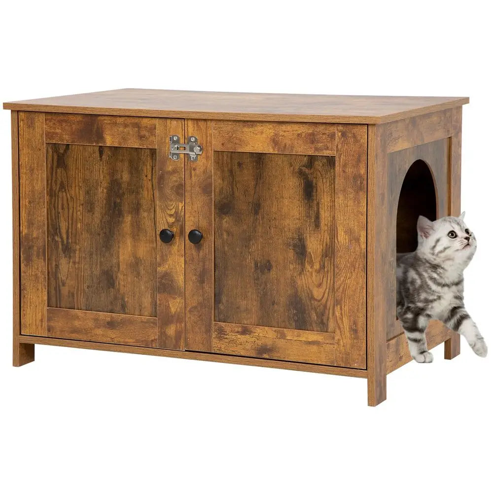 Cat Litter Box Enclosure, Wooden Cat House Furniture with Storage Cabinet, Hidden Litter Box with Removable Divider, Ventilatio