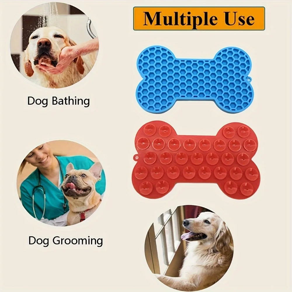 1PC Silicone Dog Lick Mat - Bone-Shaped Non-Slip Slow Feeder Pet Treat Pad, for Small To Medium Pets Anxiety Reduction