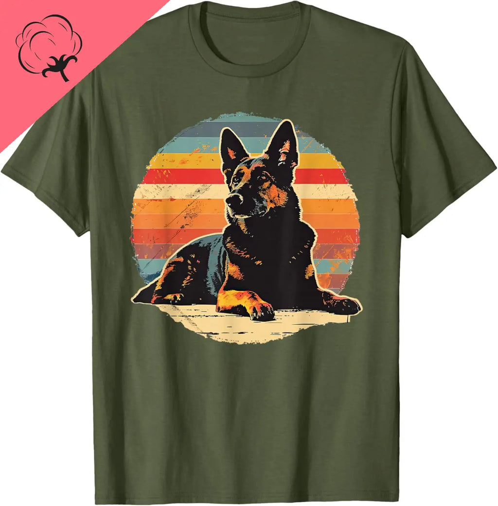 Vintage German Shepherd Dog Retro T-Shirt Couple Kawayi Cotton Men and Women Short Sleeves Printed T-shirt Camisas