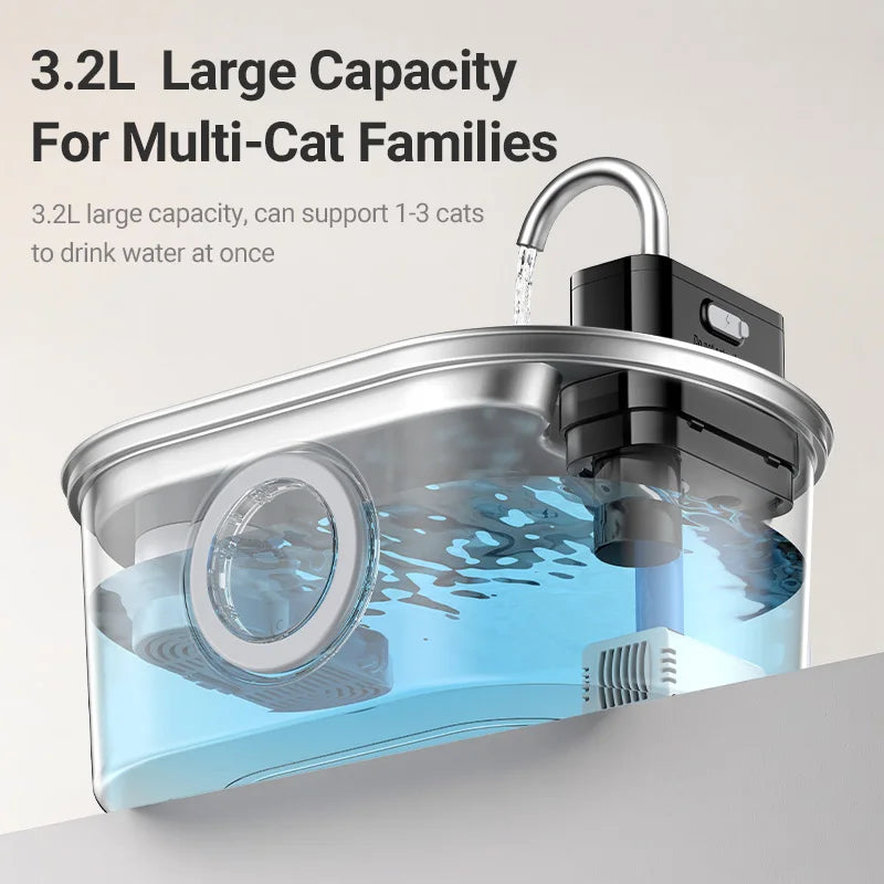 ROJECO Smart Cat Water Fountain — 3.2L Stainless Steel with Wireless Sensor