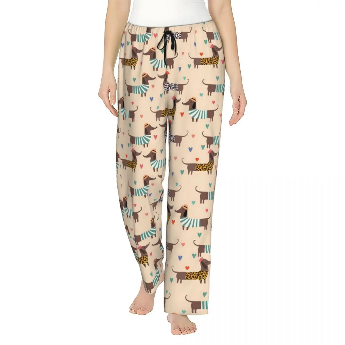 Custom Womens Dachshund Dog Pajama Pants Print Sausage Dogs Sleep Sleepwear Bottoms with Pockets
