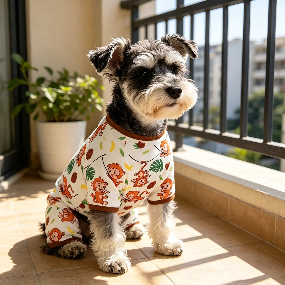 Summer Dog Vest Cute Cartoon Monkey Banana Leaf Print Breathable Thin Four Legged Pajamas for Small Medium Dog Vest Pet Clothes