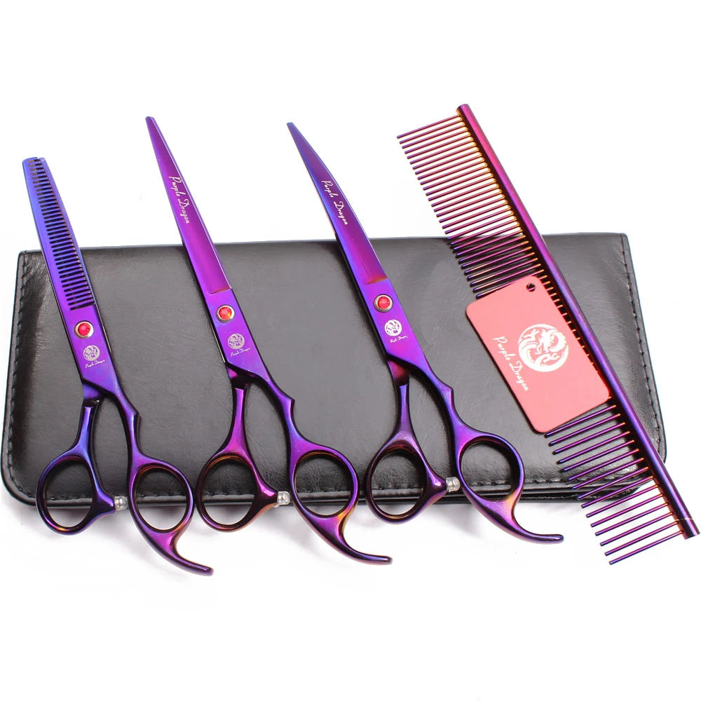 Grooming Scissors for Dogs Purple Dragon JP Stainless Straight Shears Thinning Shears Down Curved Scissors Pet Shears Comb Z3100