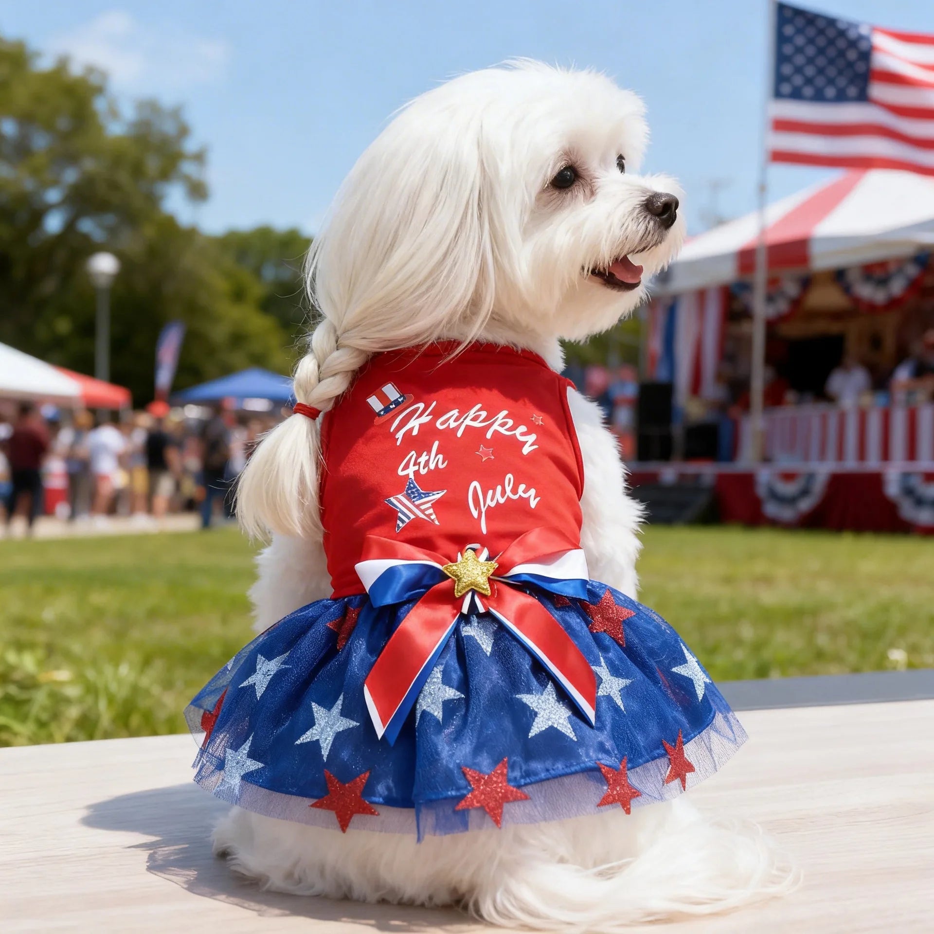 Dog Dress Clothes Pet Mesh Dress Patriotic Independence Day Classic Skirt for Cats Dogs Spring Summer Costume Festival Dress Up
