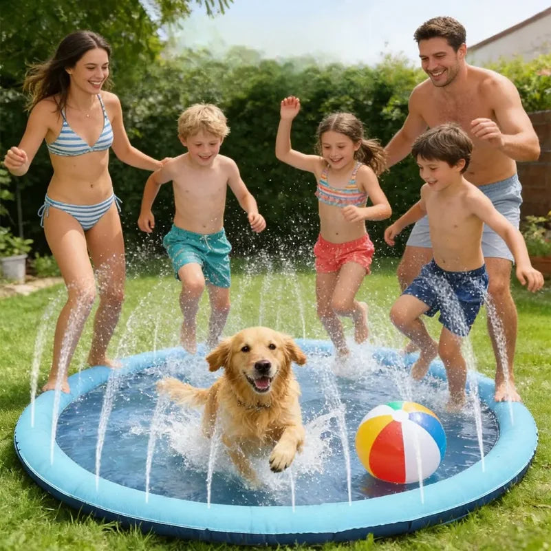 150cm Thickened Anti-Slip Pet Splash Pad Inflatable Sprinkler Mat Outdoor Backyard Water Toy Summer Cooling Pool for Dogs