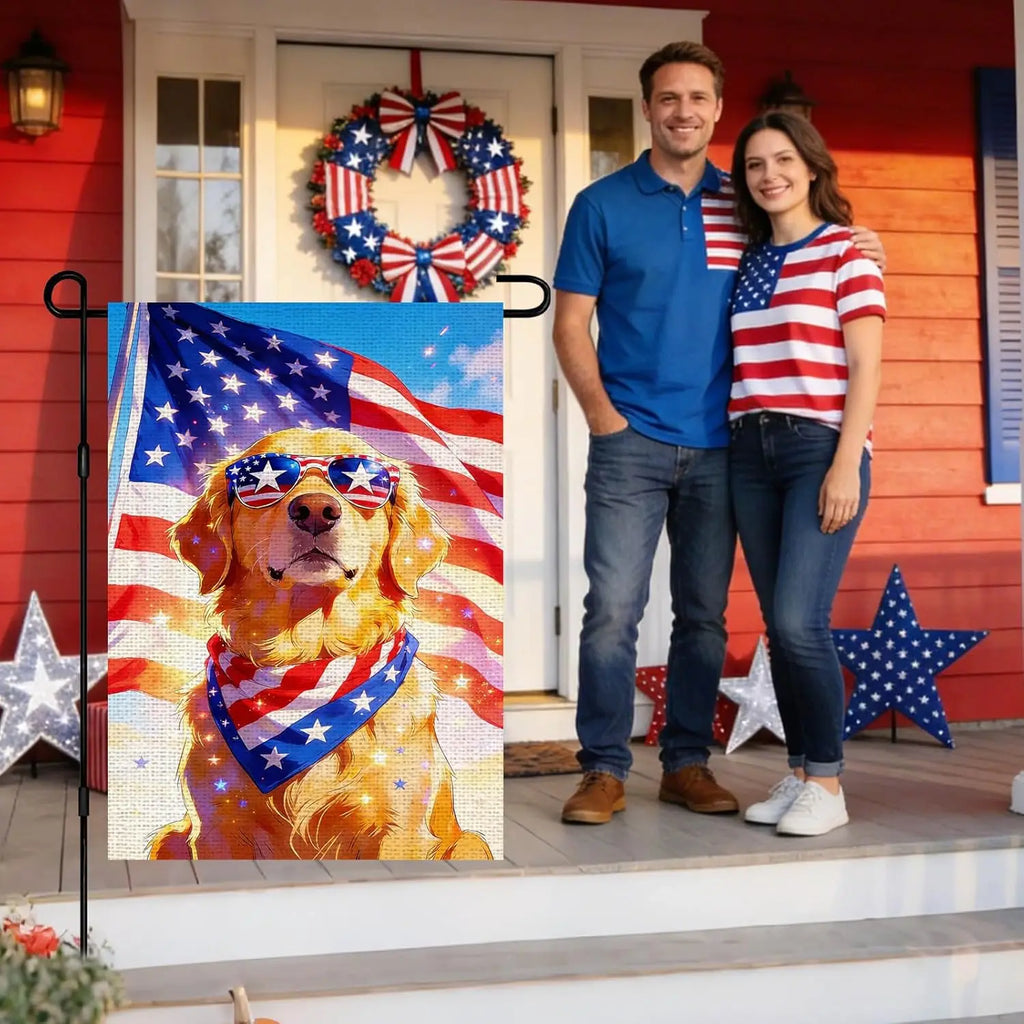 IVN Burlap Patriotic 4th of July Garden Flags 12x18 Inch Double Sided Yard Flags American Flag Golden Retriever Dog Sunglass YYQ