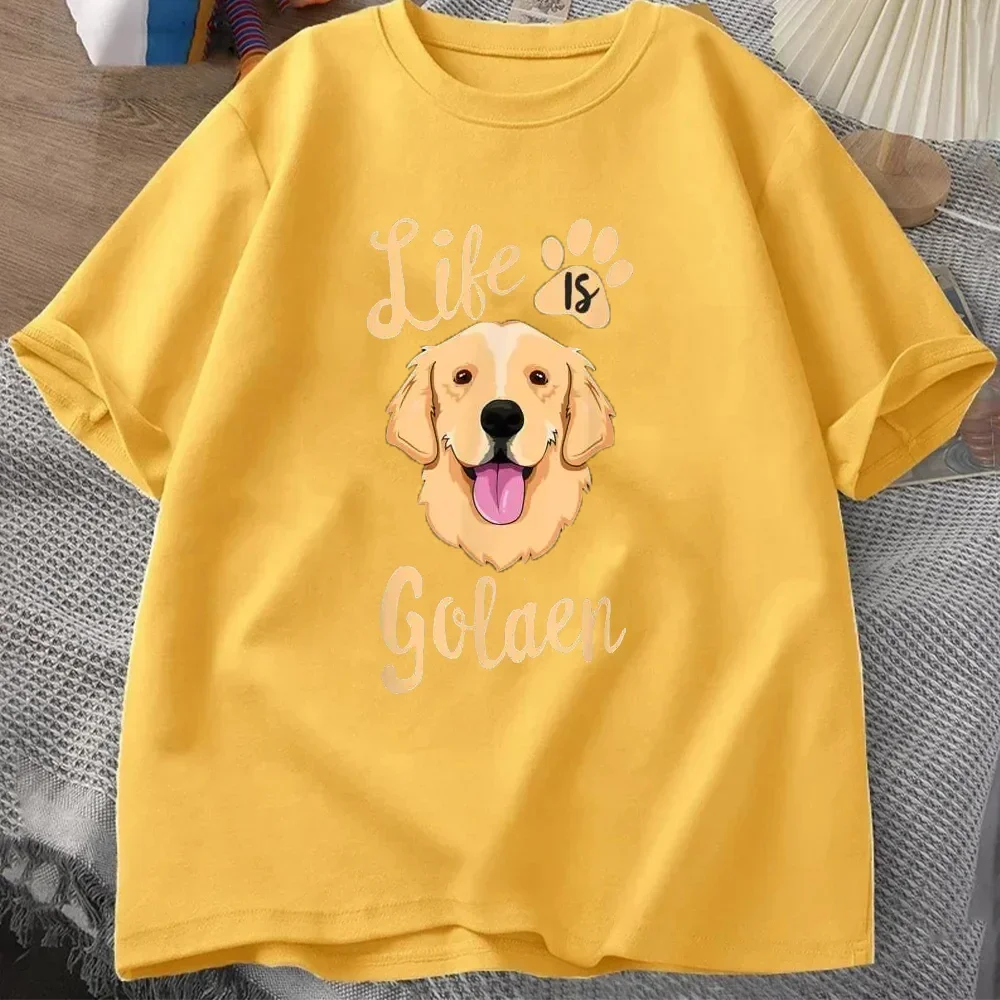 2025 Life Is Golden Retriever T-Shirt Women Dog Owner Gift T-Shirt Loose Casual Tshirts Unisex Tops Tees O-neck Tee