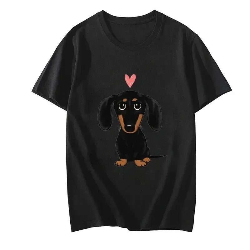 Dachshund Heart Retro Y2K T-Shirt – Cute Wiener Dog Tee