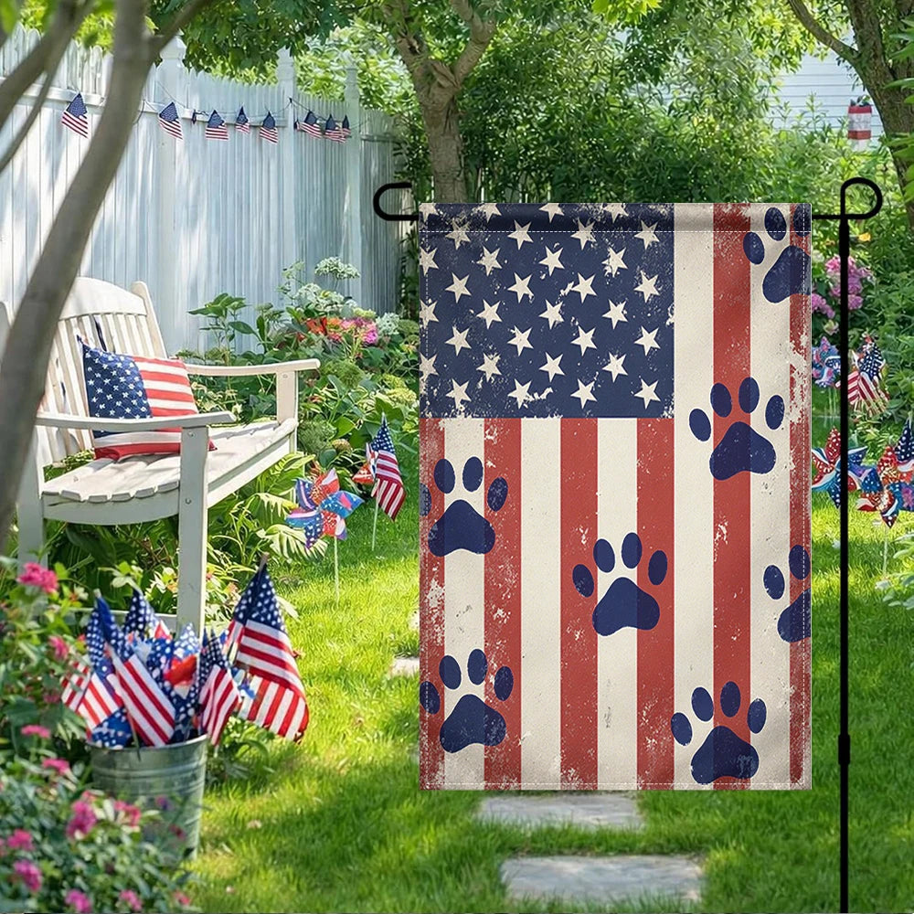 American Flag Garden Flag with Dog Paws Double Sided Print No Flagpole Included Patriotic Outdoor Decor