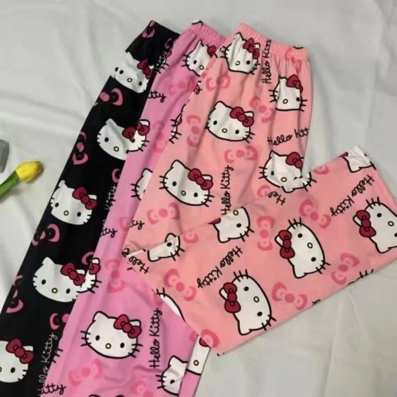 Cartoon Hello Kitty pajama pants for men and women spring and summer thin loose couple casual home pants walking pants