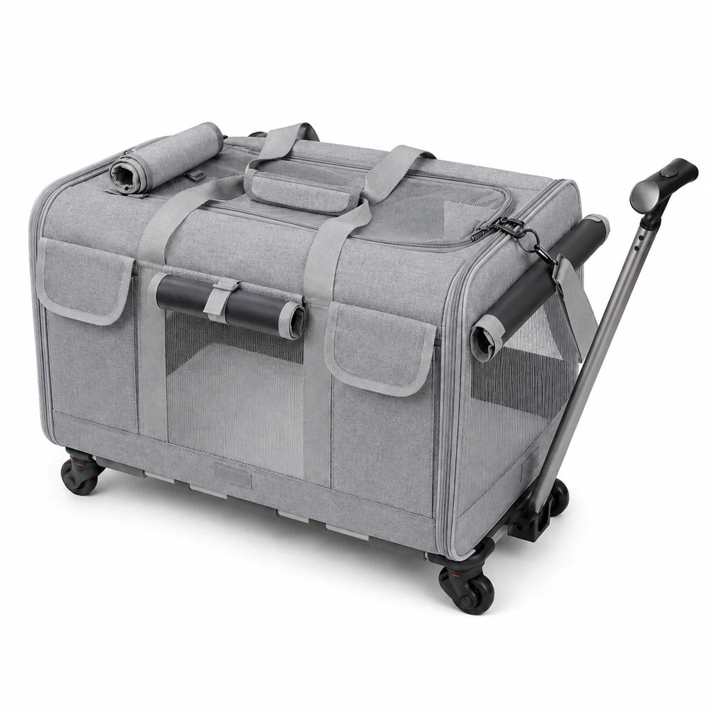 Cat Dog Carrier with Wheels for Travel, Detachable Rolling Pet Bag with Pull Handle and Shoulder Strap, Small Medium Pets
