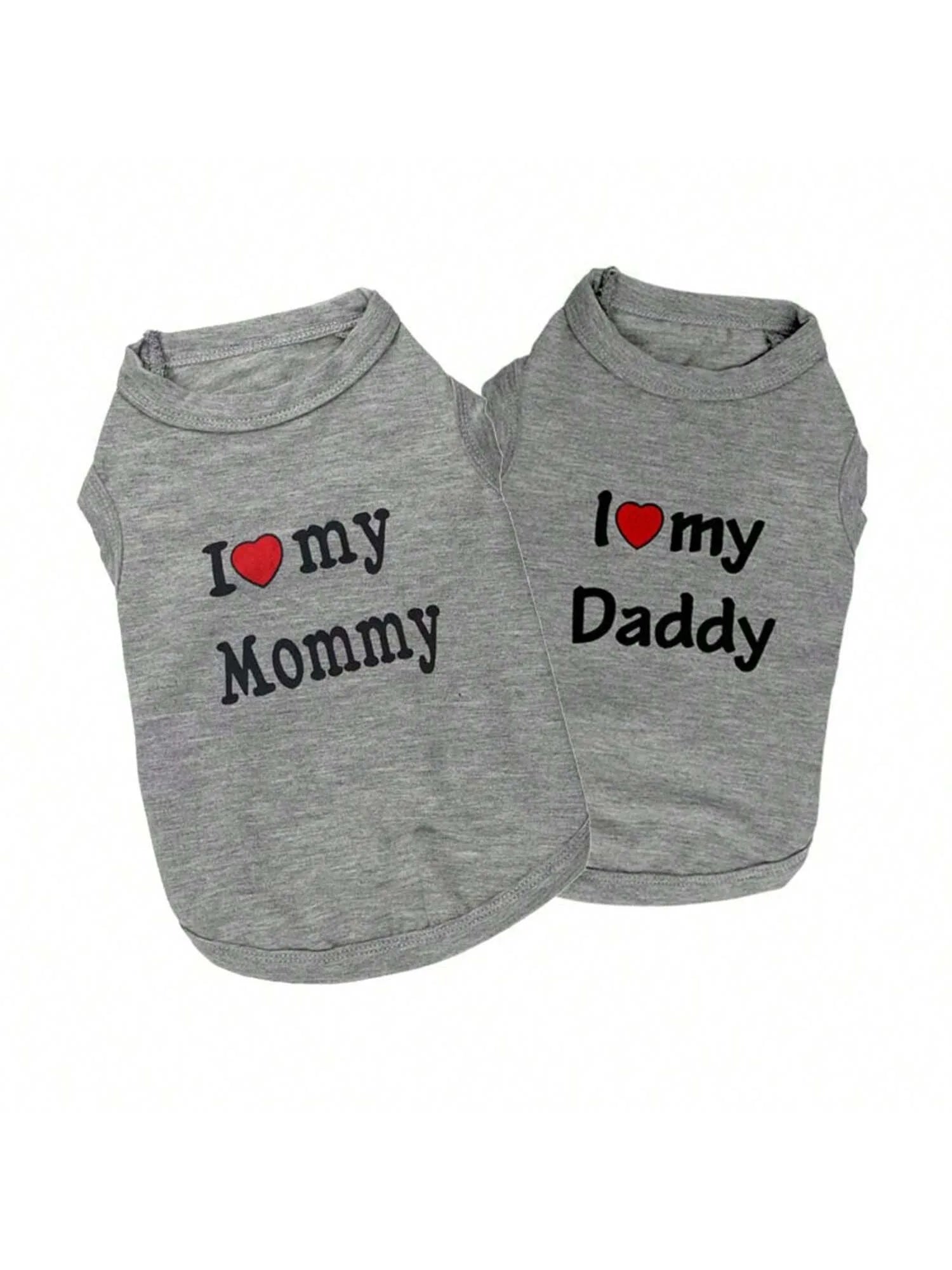 Pet Dog Vest T-Shirt I Love My Daddy Mommy Vest Gift Costume Clothes for Small Puppy Cat Kitten Yorkshire Chihuahua Poodle