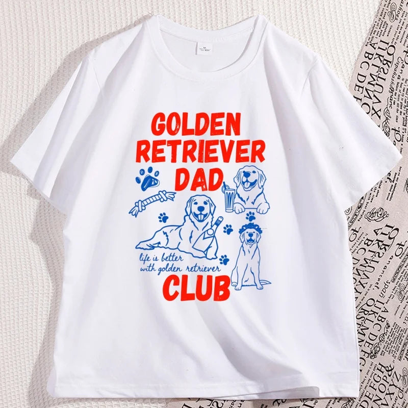 Golden Retriever Dad Club T-Shirt Funny Regular Casual Comfort Breathable Short Sleeve T Shirts Loose Graphic Tees Clothing
