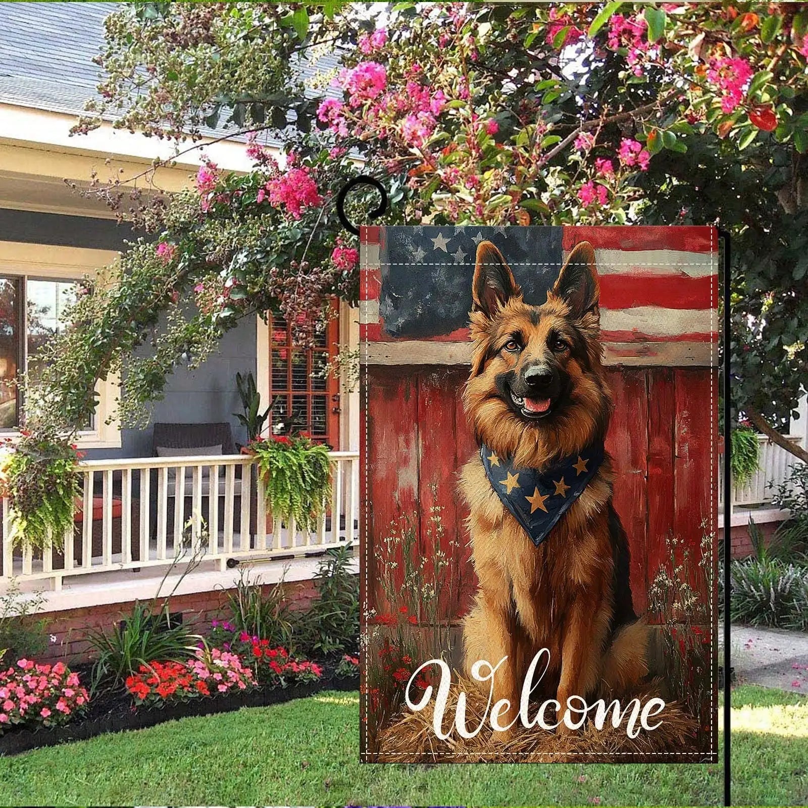 2D-Flat Print Garden Flag, Patriotic Dog Welcome Print, Pet Decor, 30x45cm, Flagpole Not Included